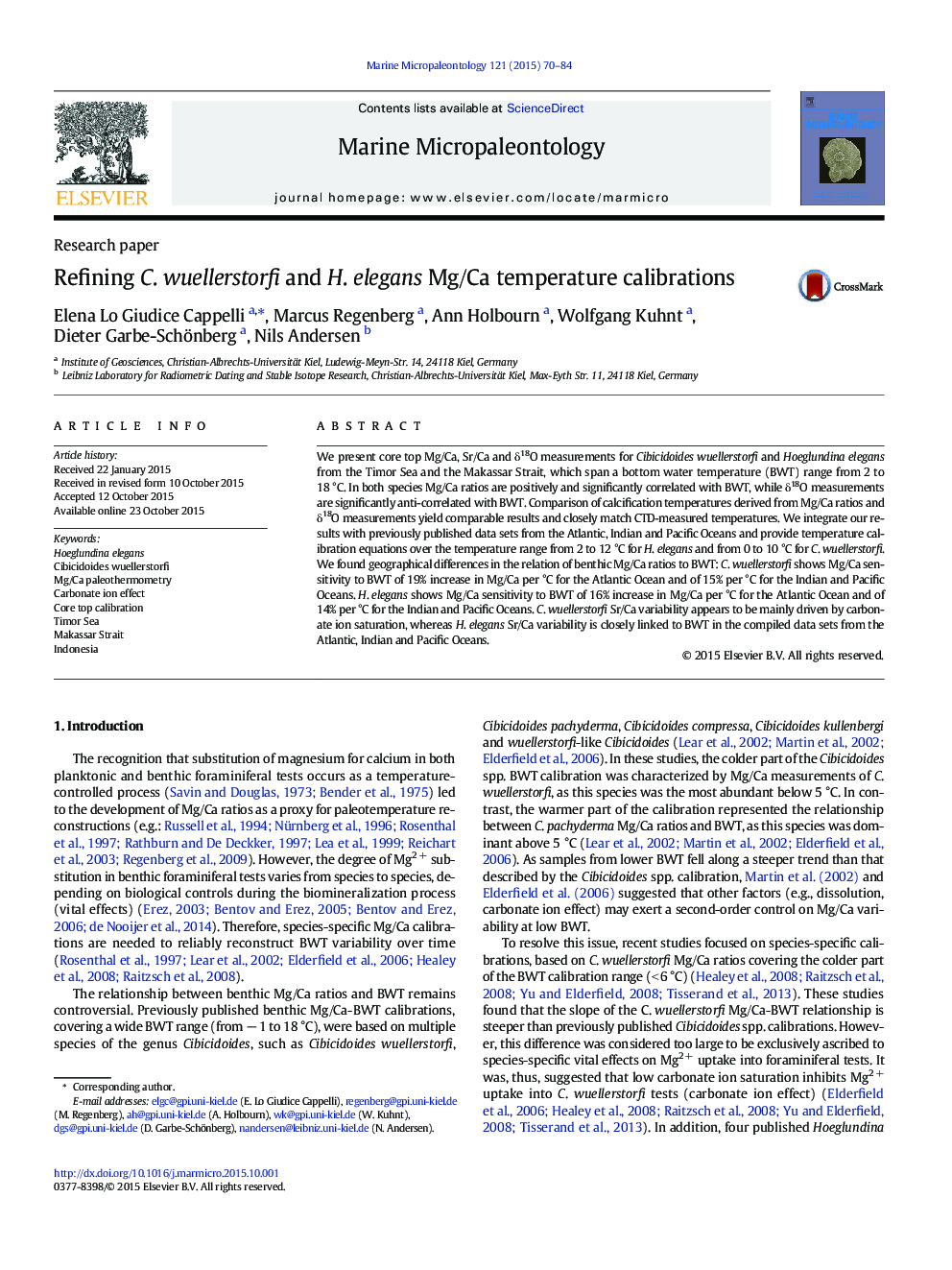 Refining C. wuellerstorfi and H. elegans Mg/Ca temperature calibrations