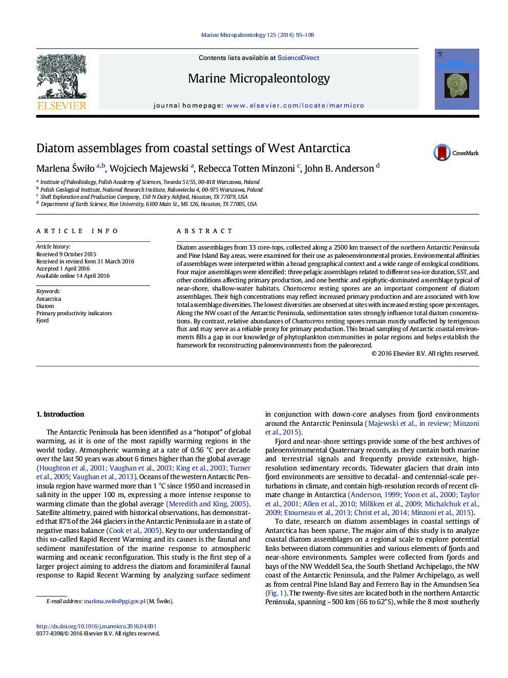 Diatom assemblages from coastal settings of West Antarctica