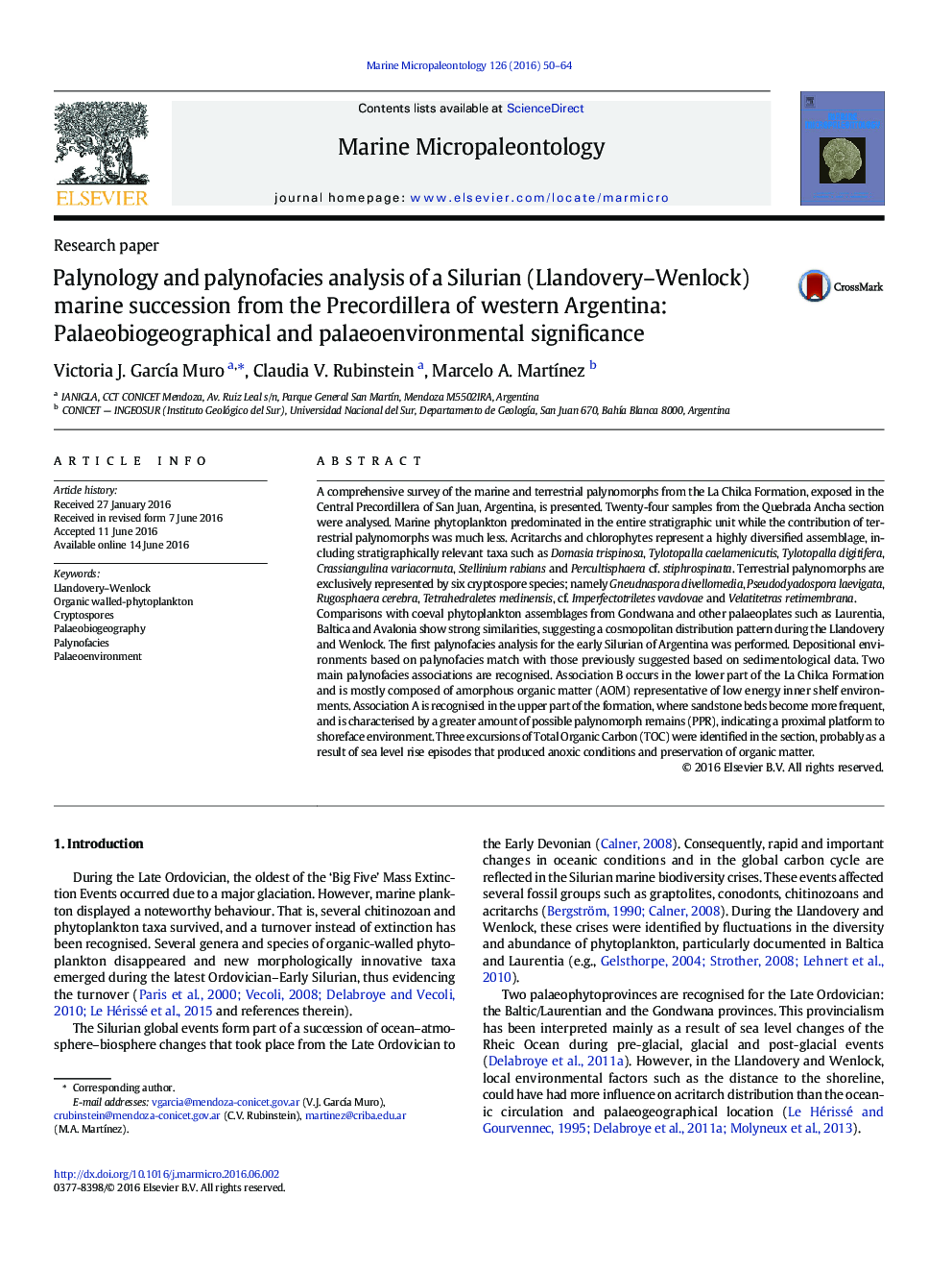 Palynology and palynofacies analysis of a Silurian (Llandovery–Wenlock) marine succession from the Precordillera of western Argentina: Palaeobiogeographical and palaeoenvironmental significance