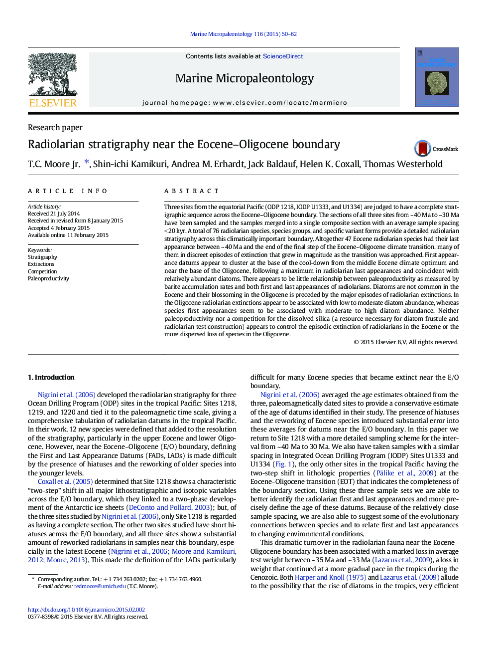 Radiolarian stratigraphy near the Eocene–Oligocene boundary