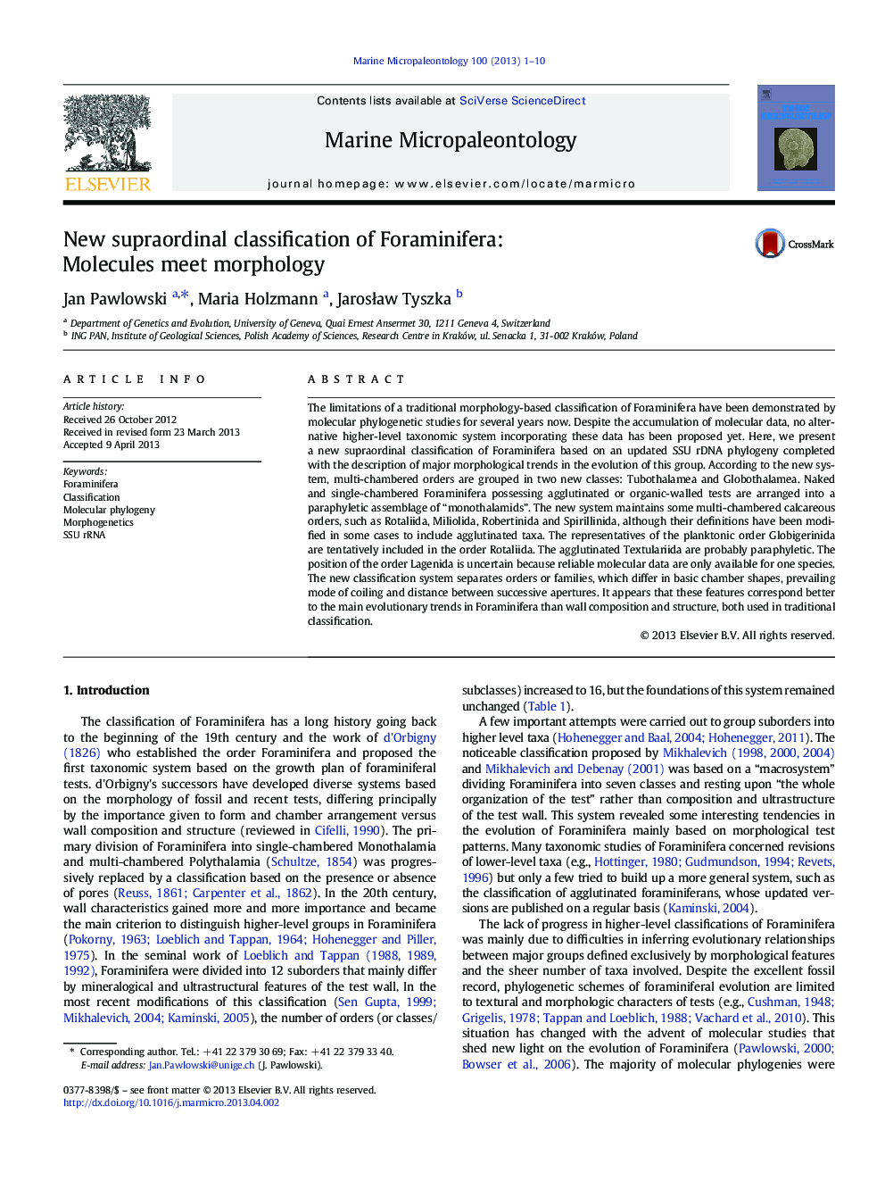 New supraordinal classification of Foraminifera: Molecules meet morphology