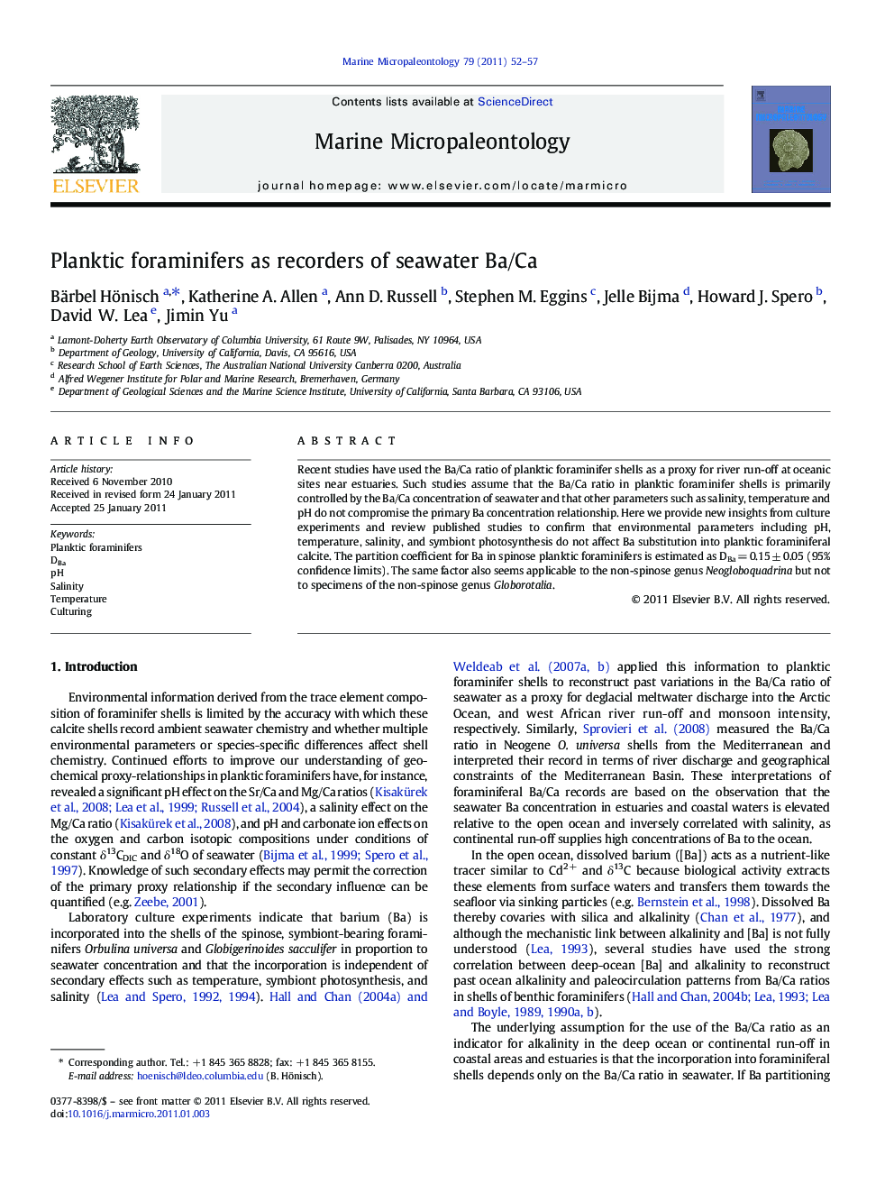 Planktic foraminifers as recorders of seawater Ba/Ca