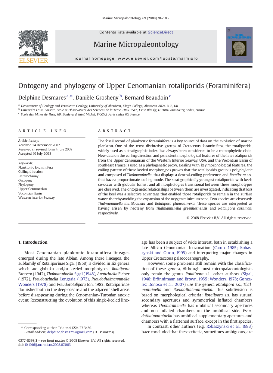 Ontogeny and phylogeny of Upper Cenomanian rotaliporids (Foraminifera)