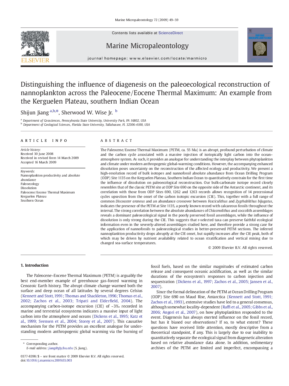 Distinguishing the influence of diagenesis on the paleoecological reconstruction of nannoplankton across the Paleocene/Eocene Thermal Maximum: An example from the Kerguelen Plateau, southern Indian Ocean