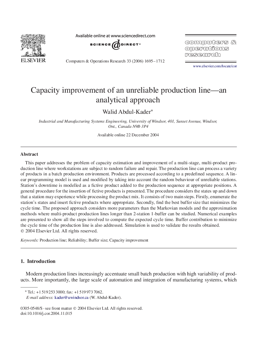 Capacity improvement of an unreliable production line—an analytical approach