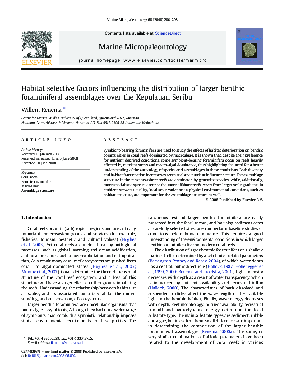 Habitat selective factors influencing the distribution of larger benthic foraminiferal assemblages over the Kepulauan Seribu