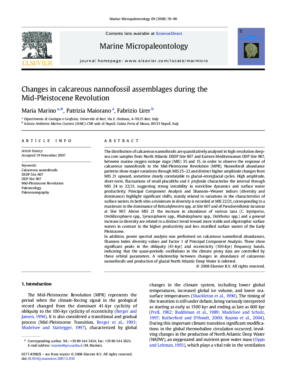 Changes in calcareous nannofossil assemblages during the Mid-Pleistocene Revolution