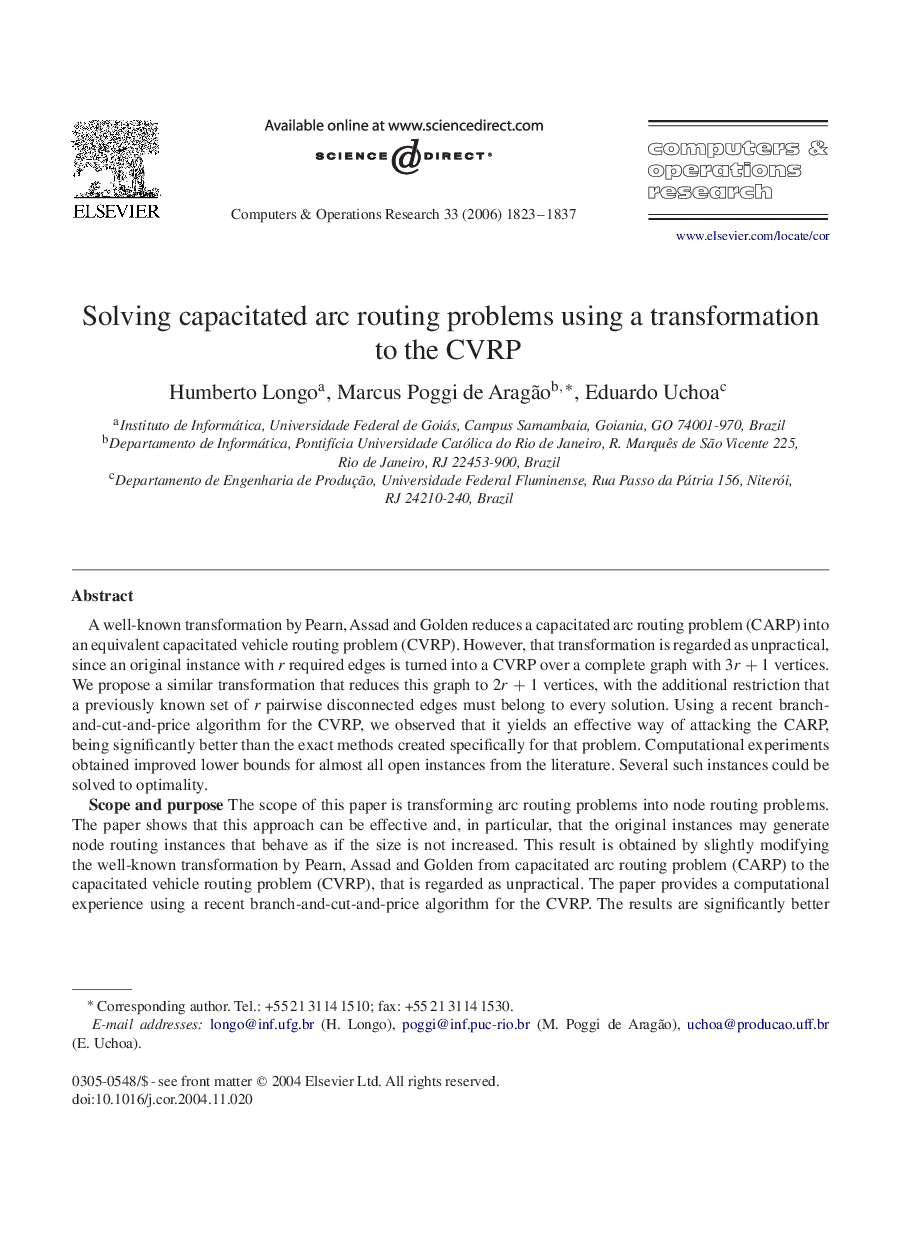 Solving capacitated arc routing problems using a transformation to the CVRP