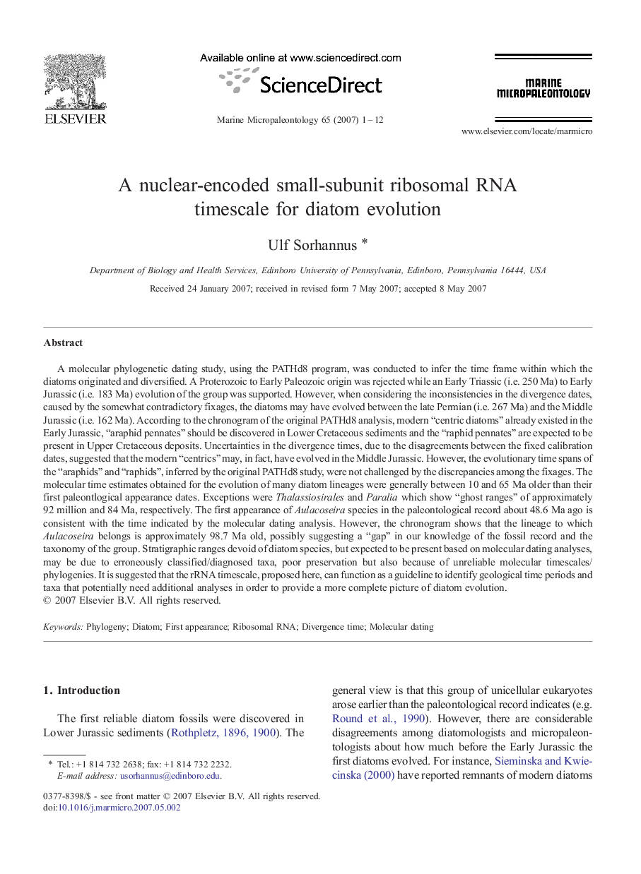 A nuclear-encoded small-subunit ribosomal RNA timescale for diatom evolution