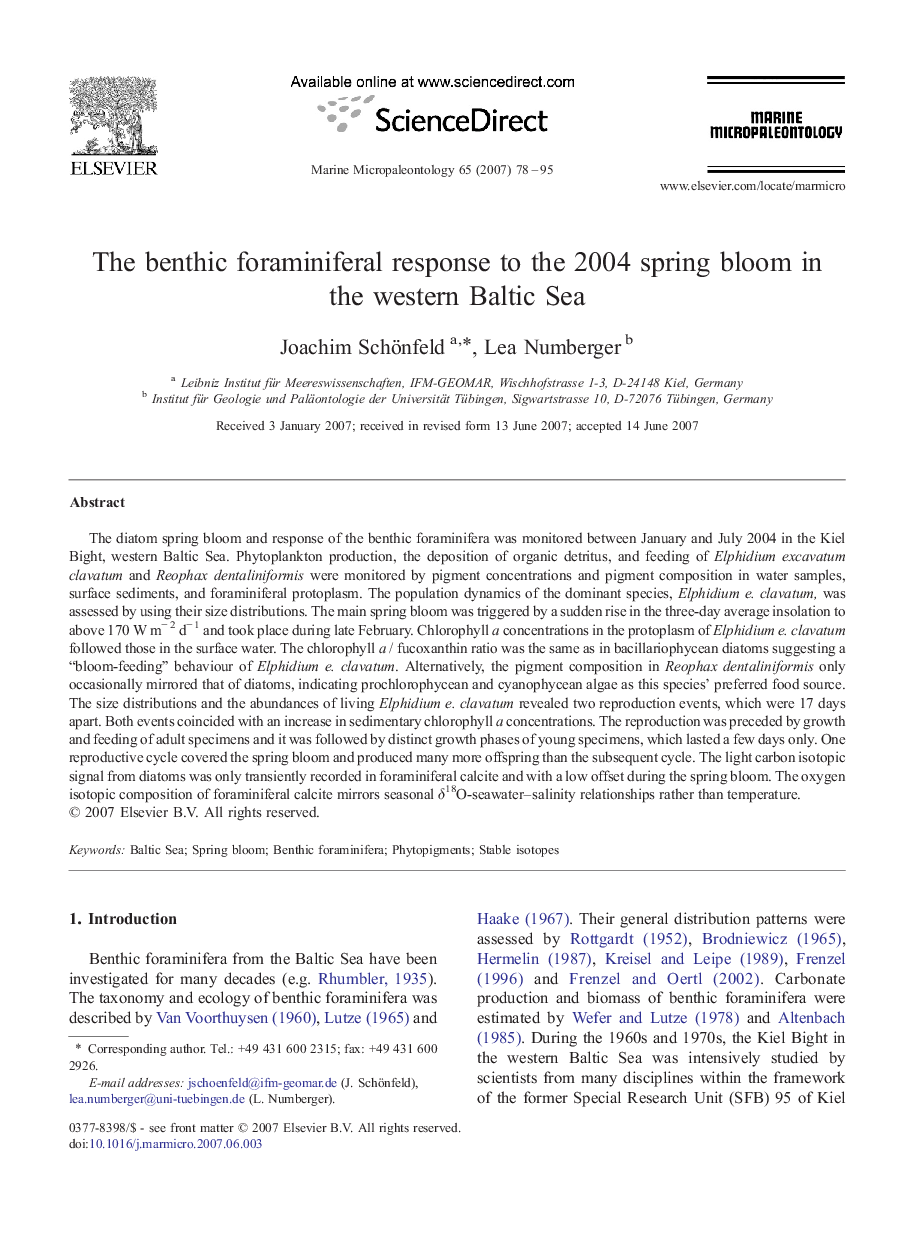 The benthic foraminiferal response to the 2004 spring bloom inthe western Baltic Sea