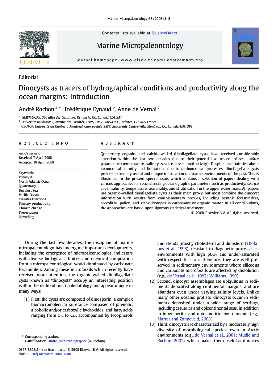 Dinocysts as tracers of hydrographical conditions and productivity along the ocean margins: Introduction