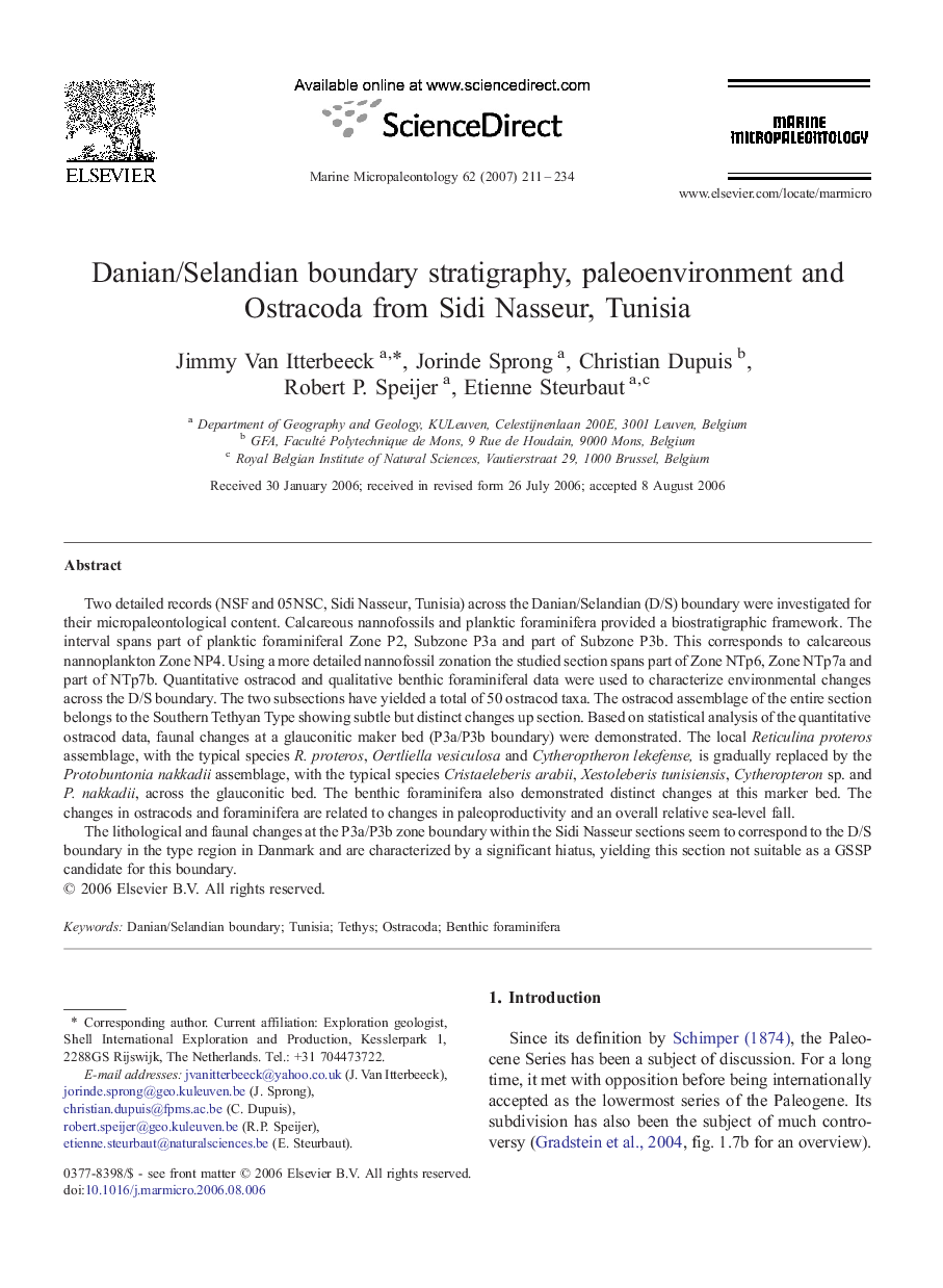 Danian/Selandian boundary stratigraphy, paleoenvironment and Ostracoda from Sidi Nasseur, Tunisia