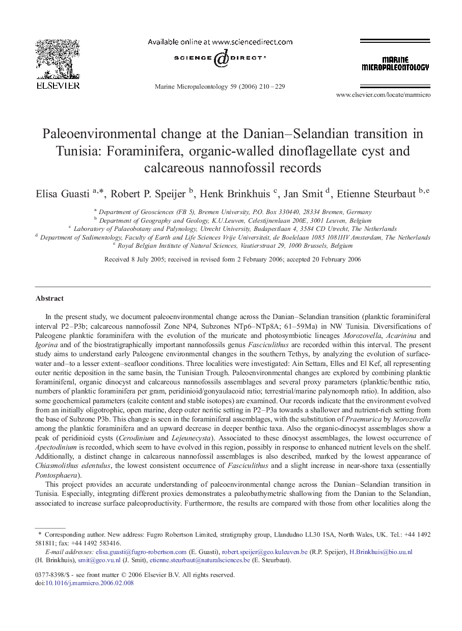 Paleoenvironmental change at the Danian–Selandian transition in Tunisia: Foraminifera, organic-walled dinoflagellate cyst and calcareous nannofossil records