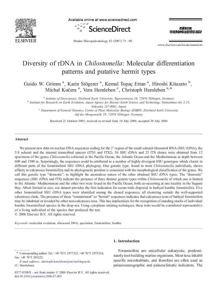 Diversity of rDNA in Chilostomella: Molecular differentiation patterns and putative hermit types