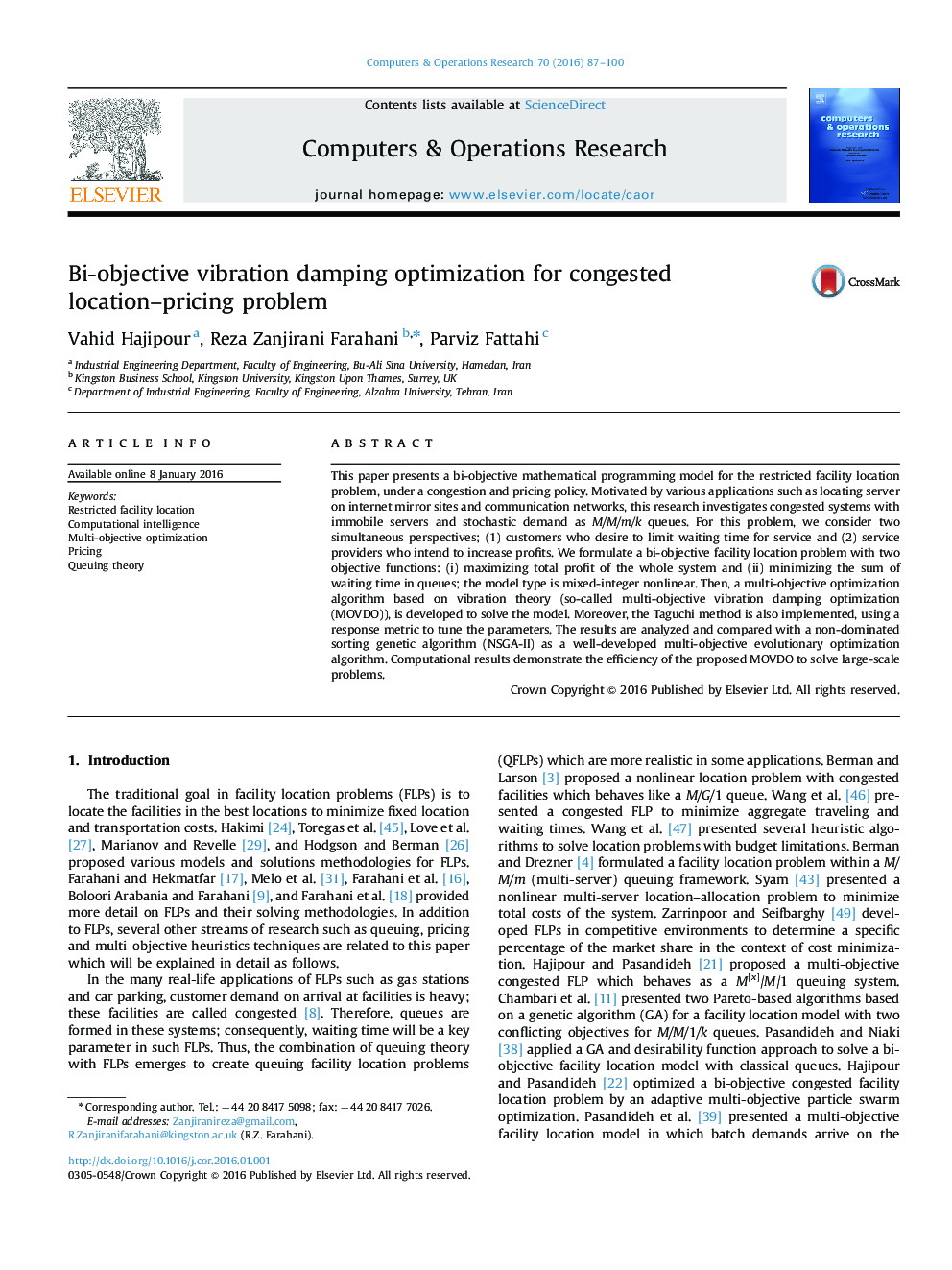 Bi-objective vibration damping optimization for congested location–pricing problem