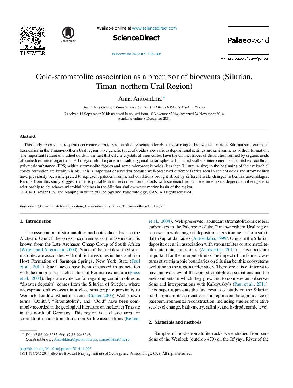 Ooid-stromatolite association as a precursor of bioevents (Silurian, Timan–northern Ural Region)