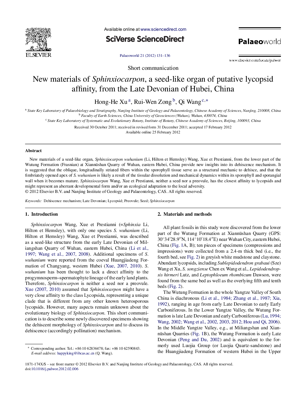 New materials of Sphinxiocarpon, a seed-like organ of putative lycopsid affinity, from the Late Devonian of Hubei, China