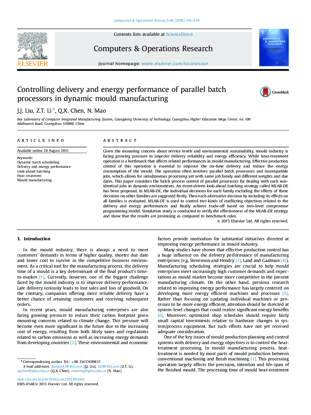 Controlling delivery and energy performance of parallel batch processors in dynamic mould manufacturing