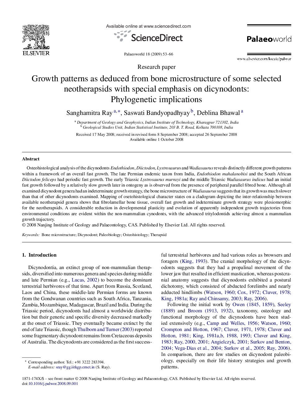 Growth patterns as deduced from bone microstructure of some selected neotherapsids with special emphasis on dicynodonts: Phylogenetic implications