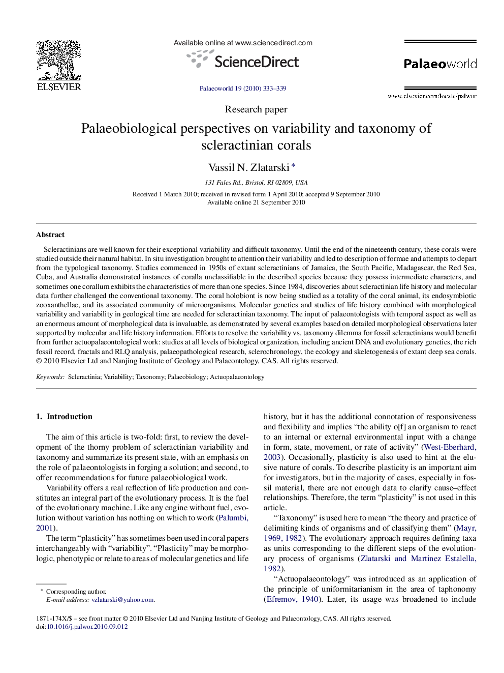 Palaeobiological perspectives on variability and taxonomy of scleractinian corals