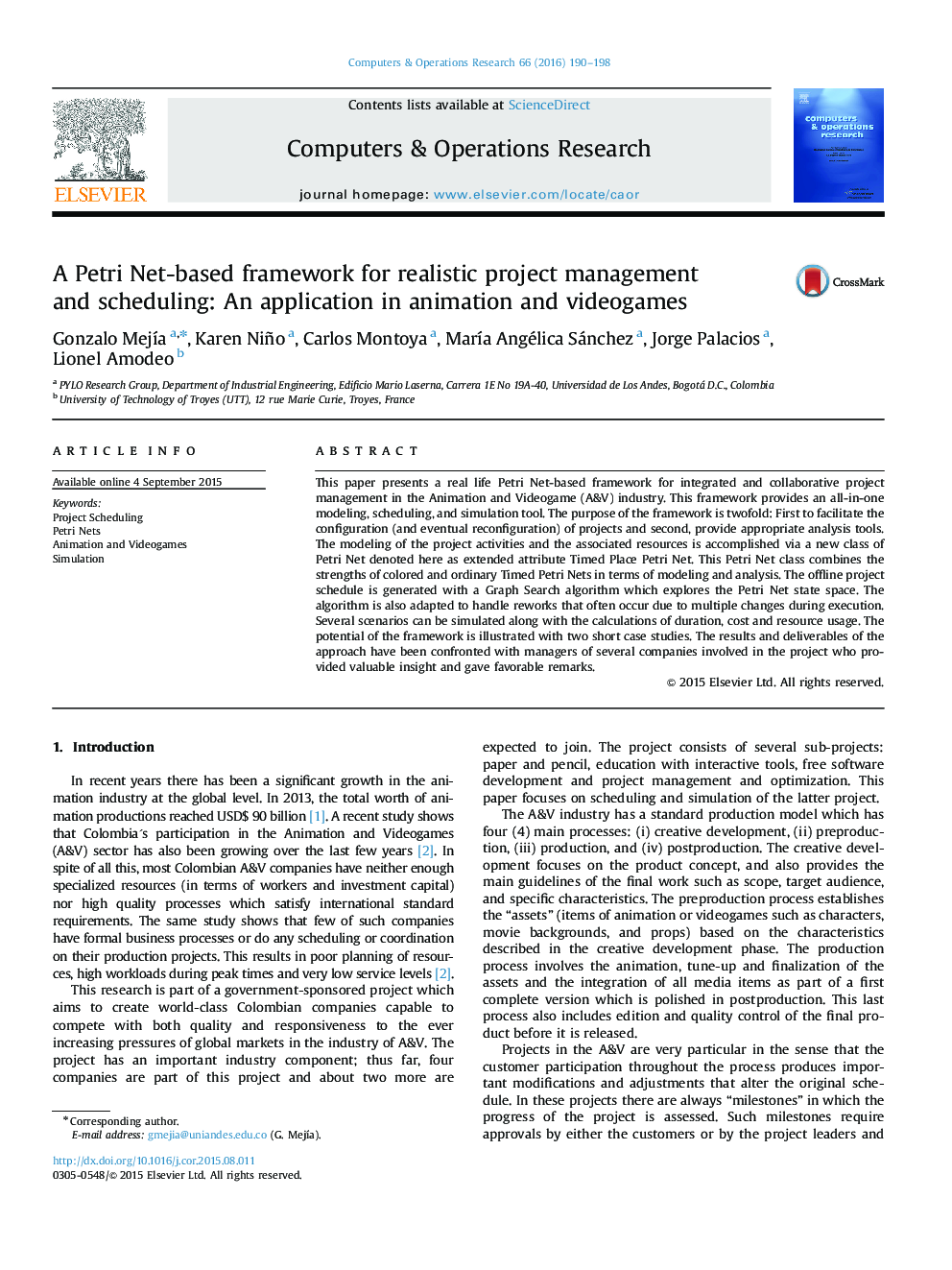 A Petri Net-based framework for realistic project management and scheduling: An application in animation and videogames