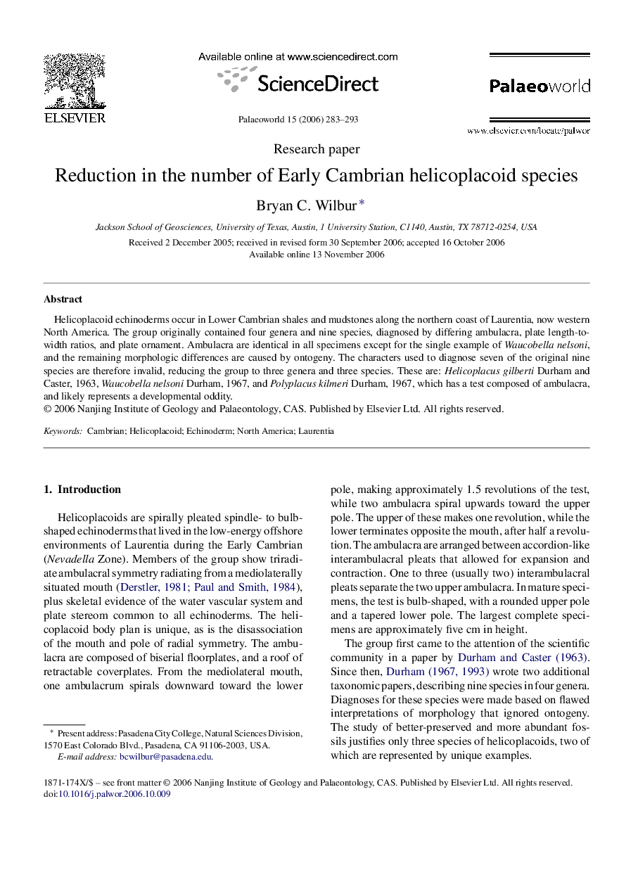 Reduction in the number of Early Cambrian helicoplacoid species