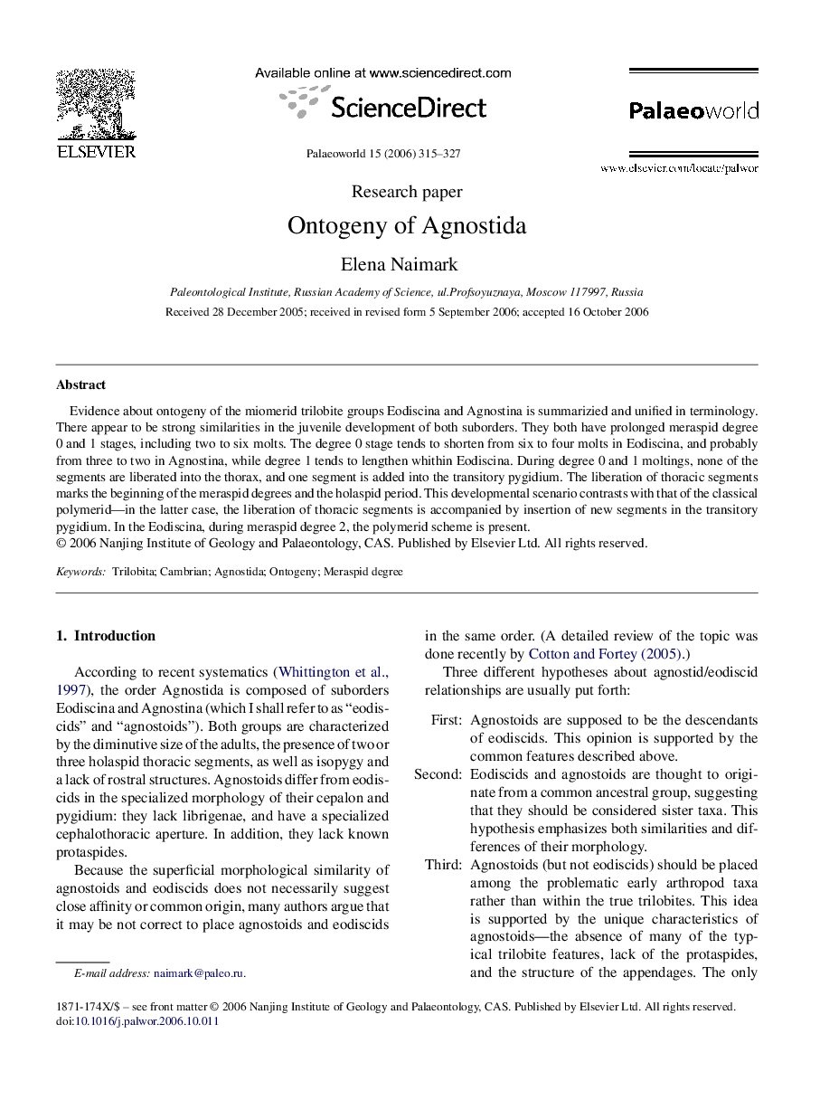 Ontogeny of Agnostida