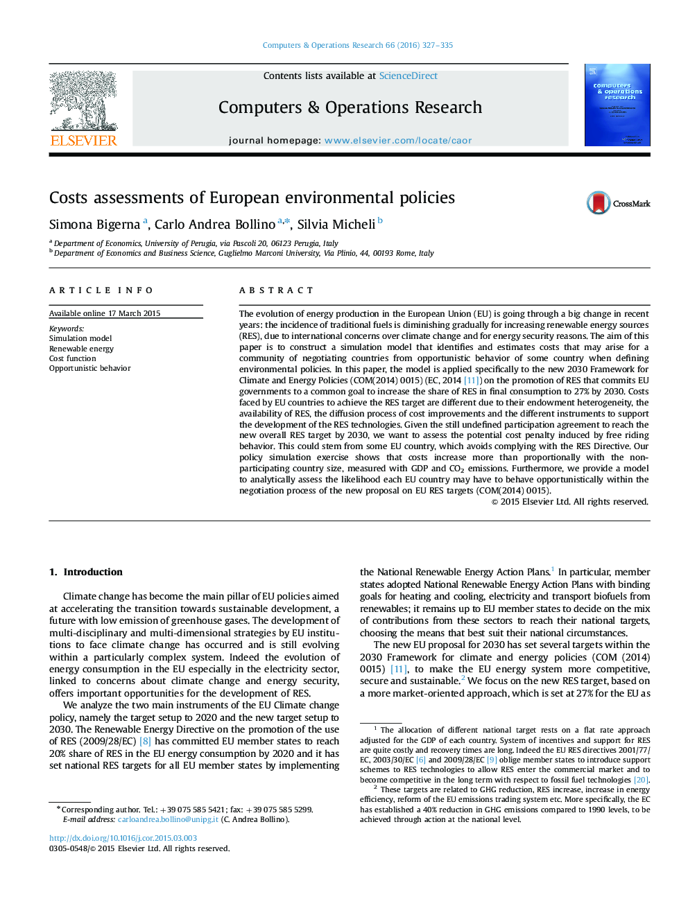 Costs assessments of European environmental policies