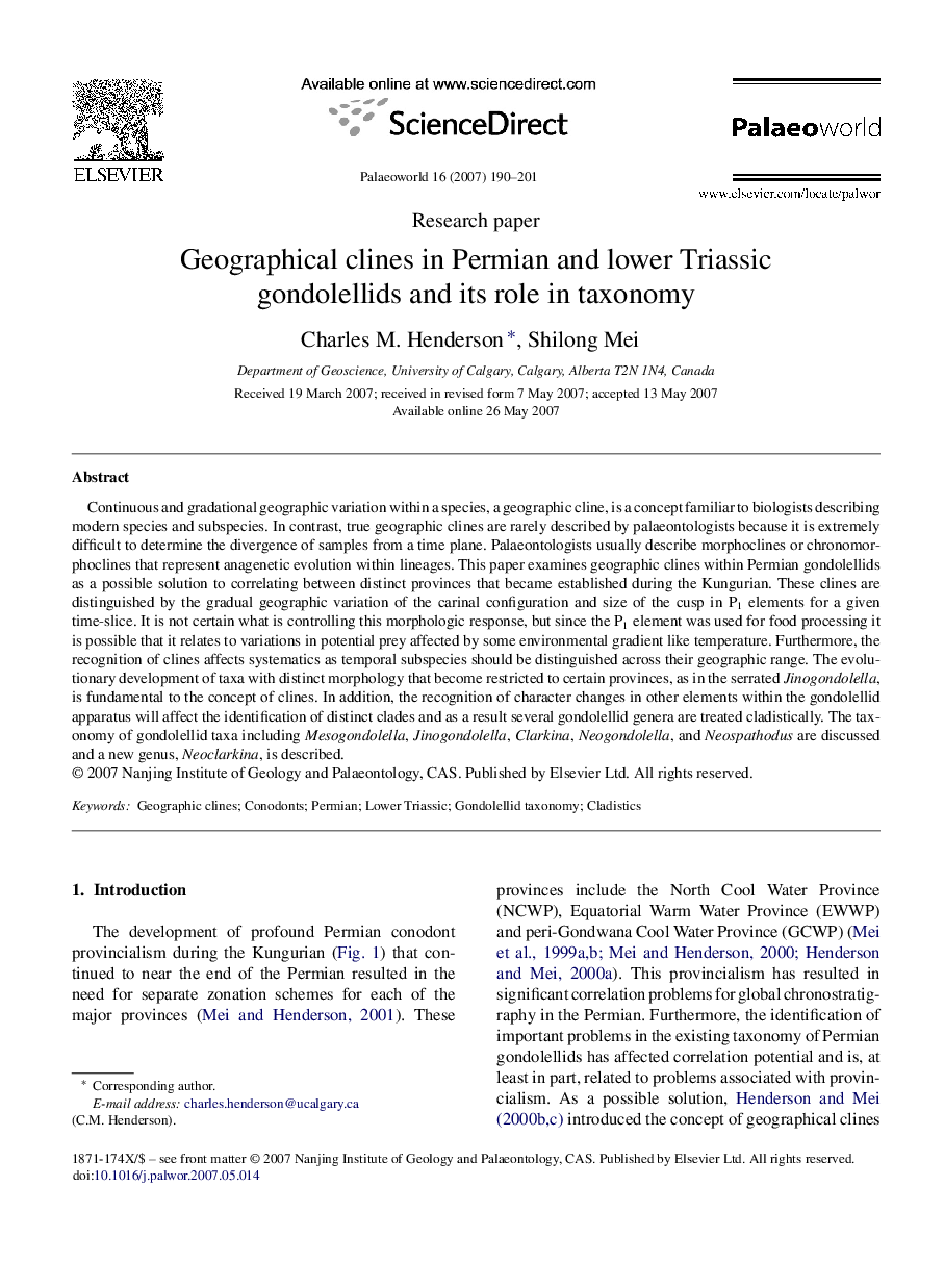 Geographical clines in Permian and lower Triassic gondolellids and its role in taxonomy