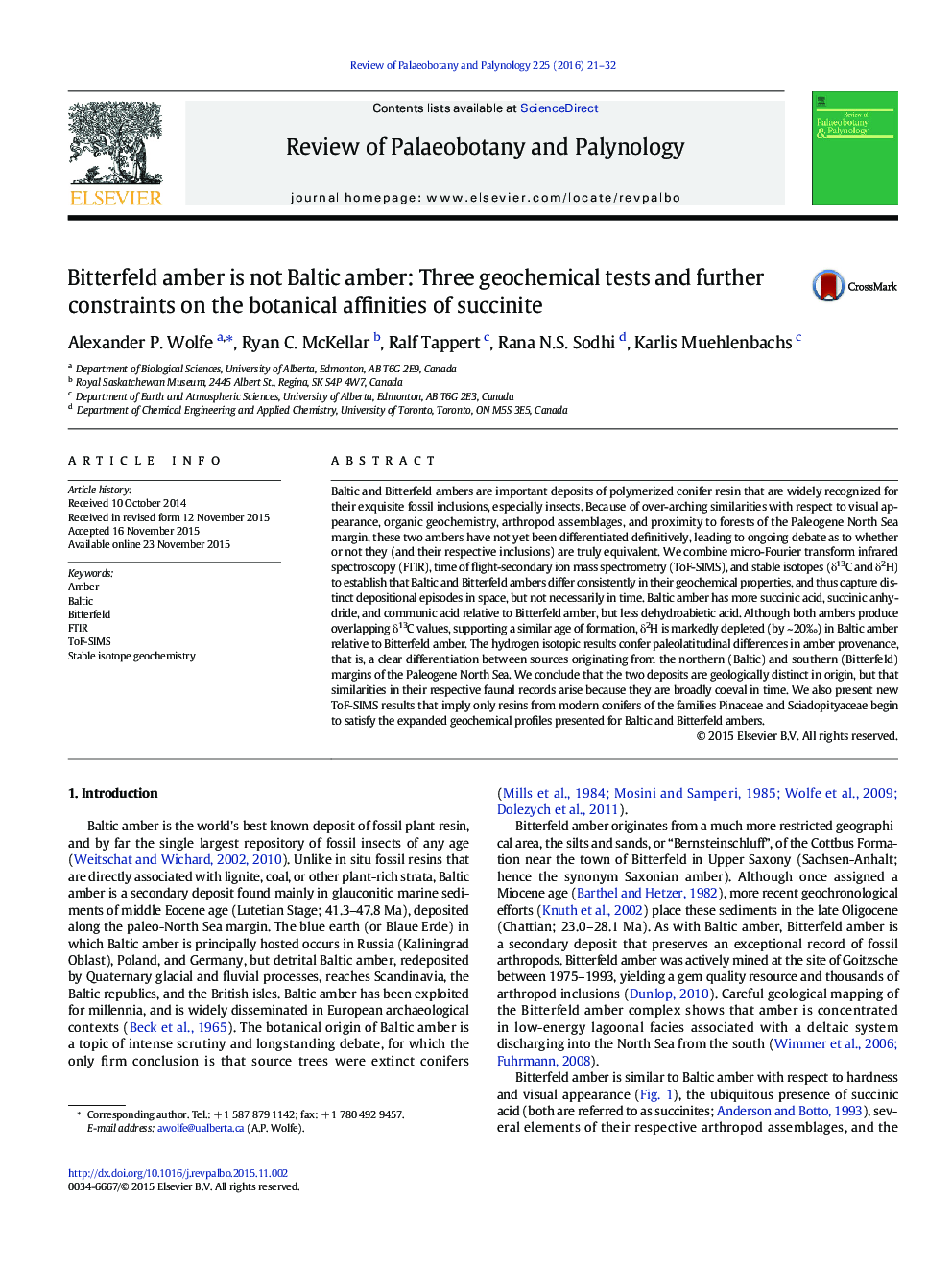 Bitterfeld amber is not Baltic amber: Three geochemical tests and further constraints on the botanical affinities of succinite