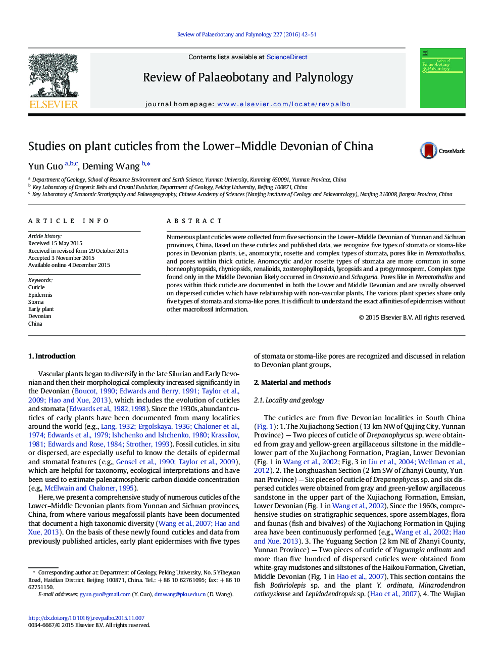 Studies on plant cuticles from the Lower–Middle Devonian of China