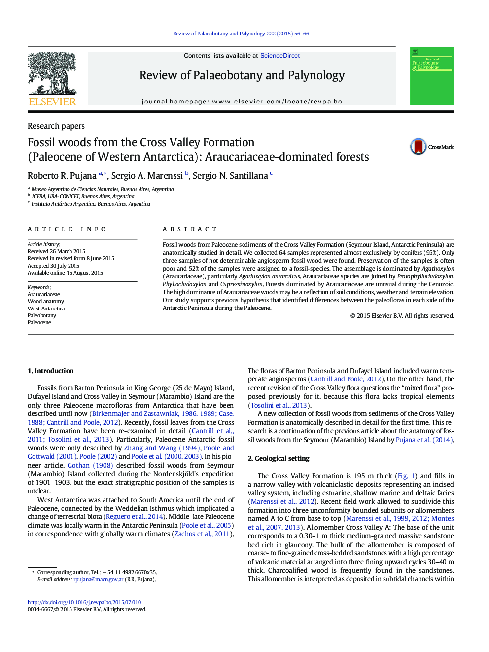 Fossil woods from the Cross Valley Formation (Paleocene of Western Antarctica): Araucariaceae-dominated forests