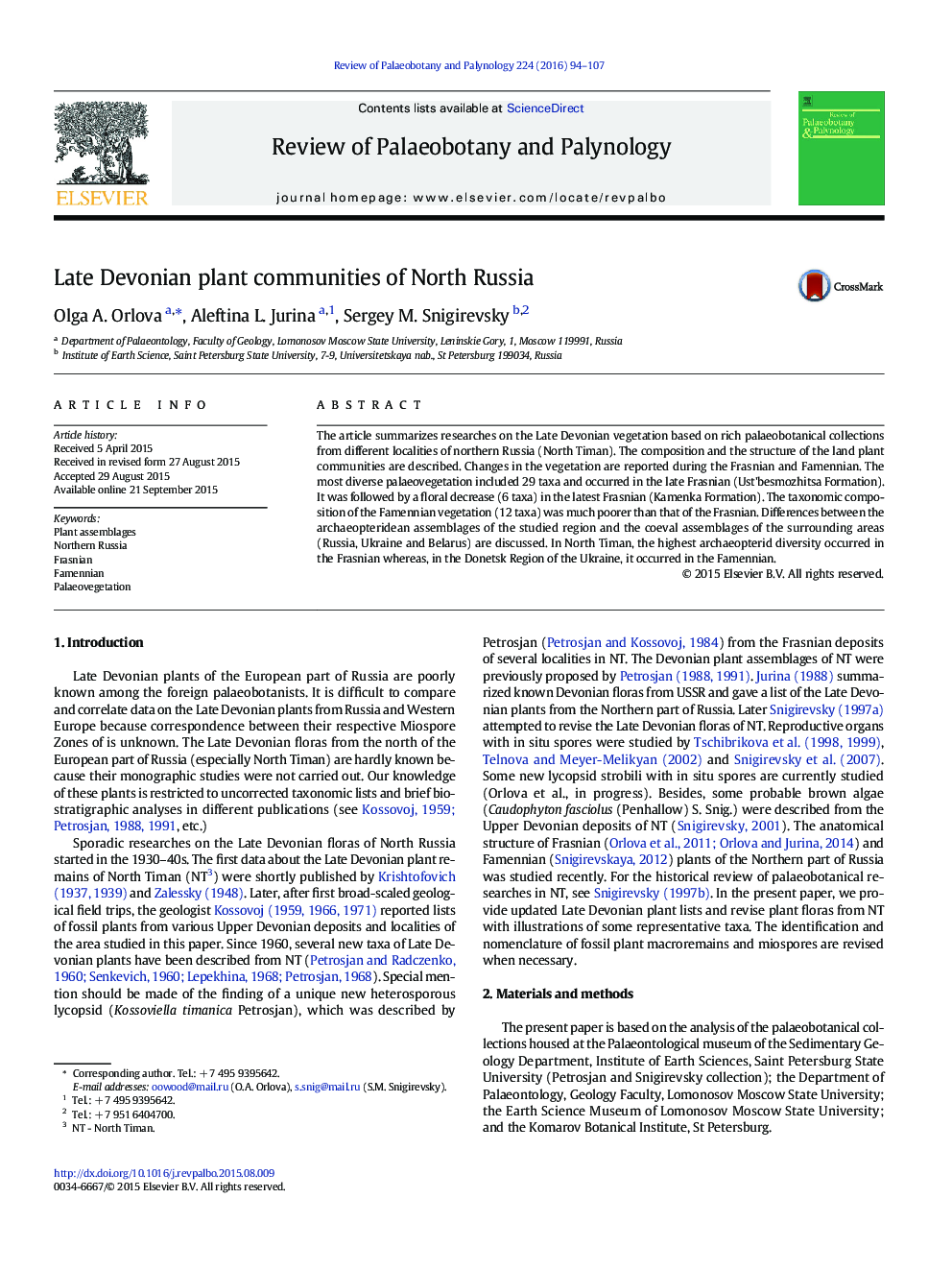 Late Devonian plant communities of North Russia