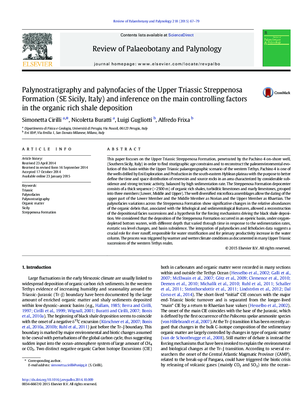 Palynostratigraphy and palynofacies of the Upper Triassic Streppenosa Formation (SE Sicily, Italy) and inference on the main controlling factors in the organic rich shale deposition