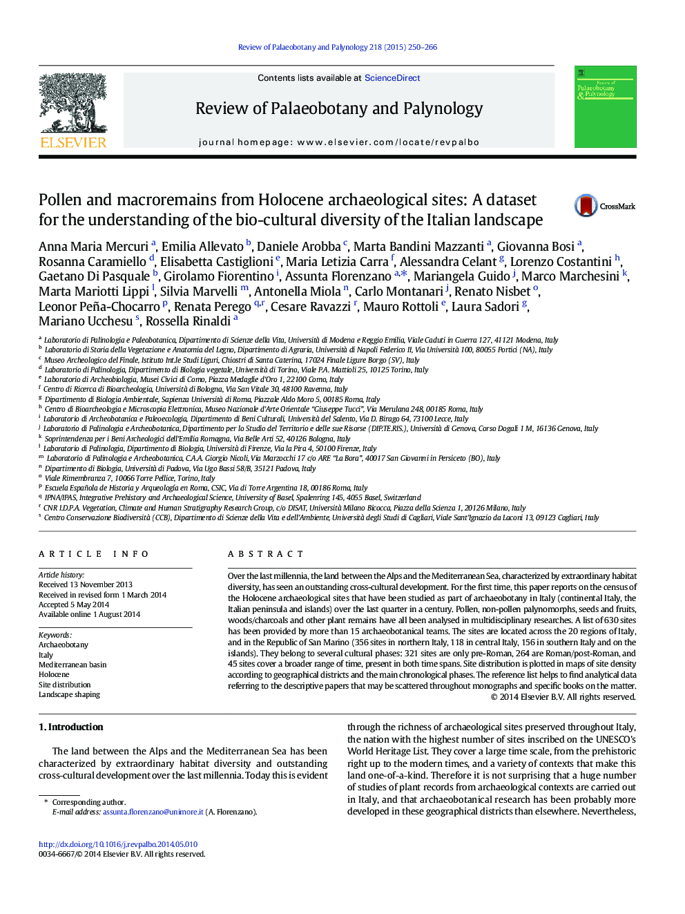 Pollen and macroremains from Holocene archaeological sites: A dataset for the understanding of the bio-cultural diversity of the Italian landscape