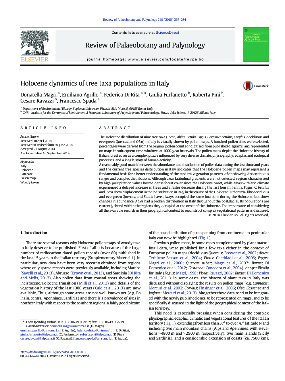 Holocene dynamics of tree taxa populations in Italy