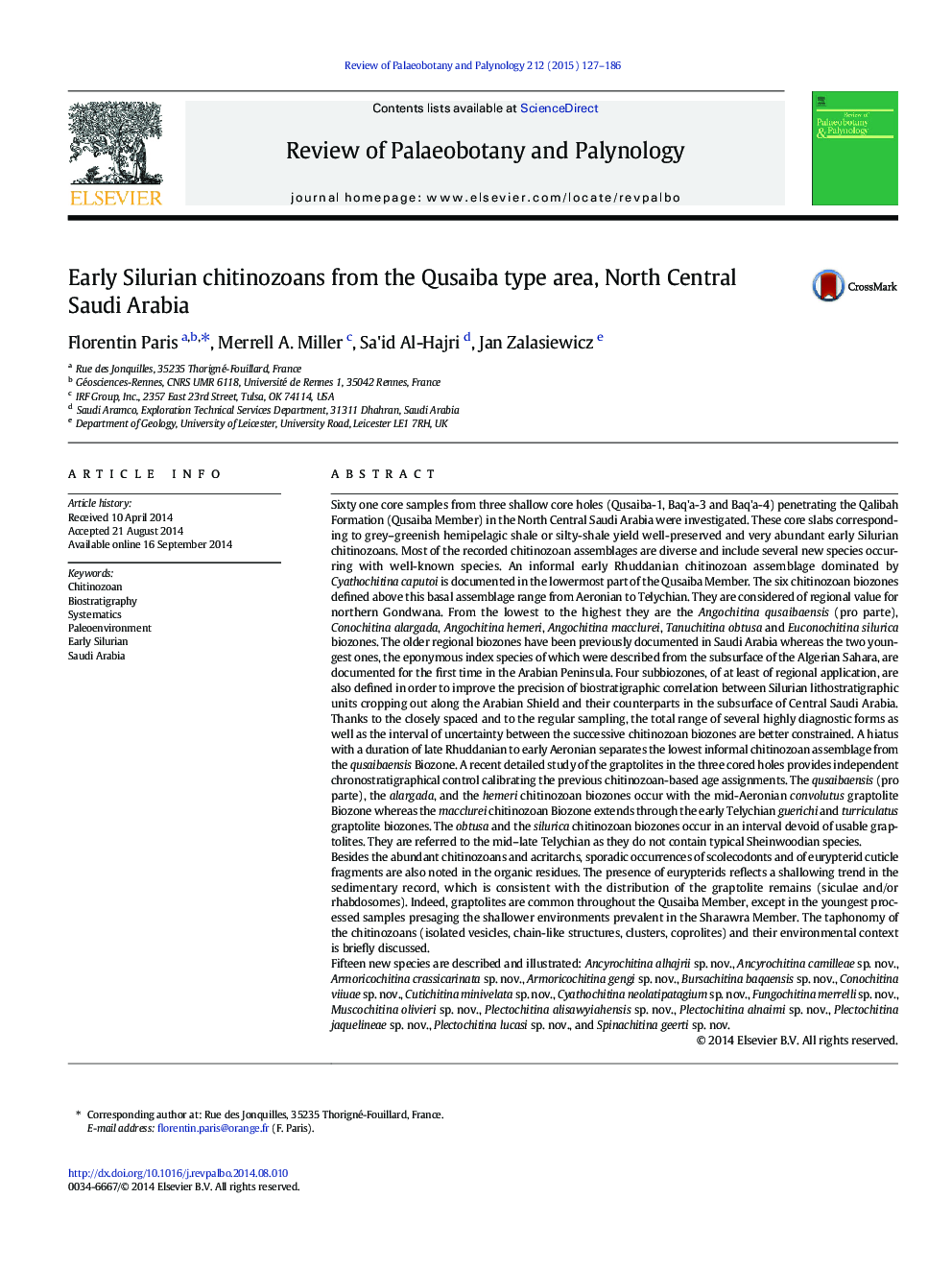 Early Silurian chitinozoans from the Qusaiba type area, North Central Saudi Arabia