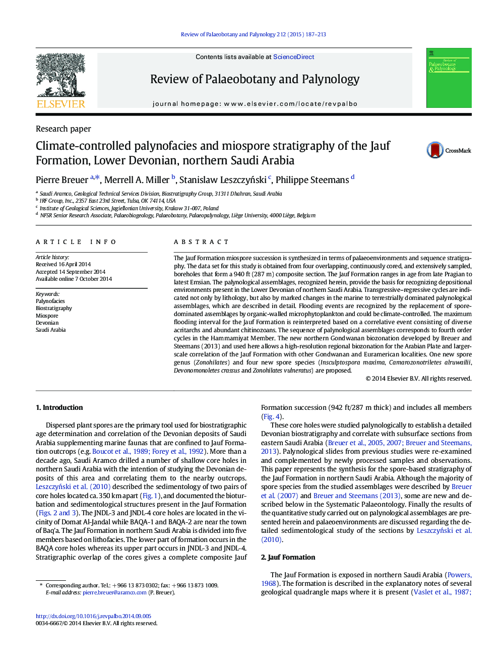 Climate-controlled palynofacies and miospore stratigraphy of the Jauf Formation, Lower Devonian, northern Saudi Arabia