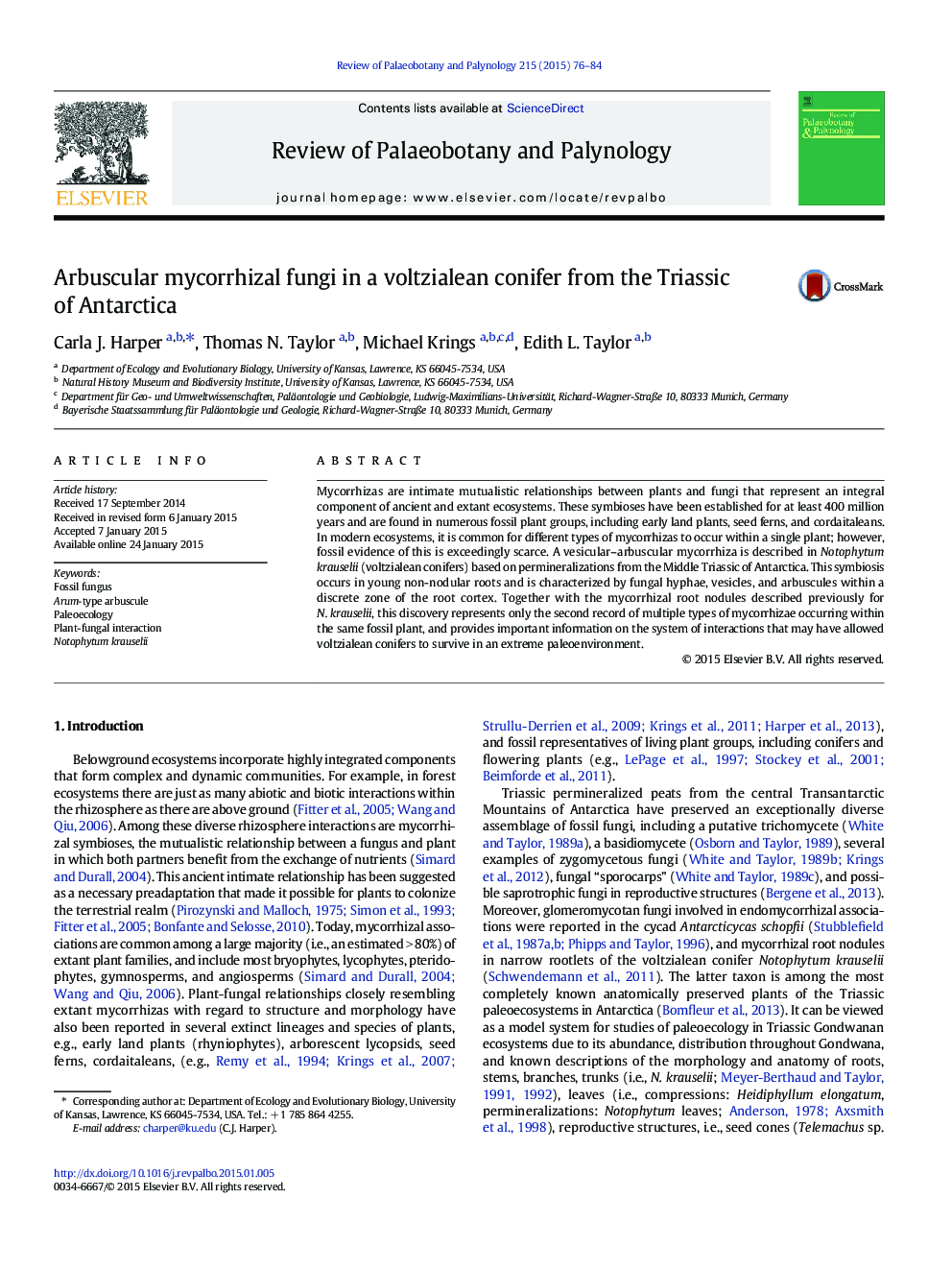 Arbuscular mycorrhizal fungi in a voltzialean conifer from the Triassic of Antarctica