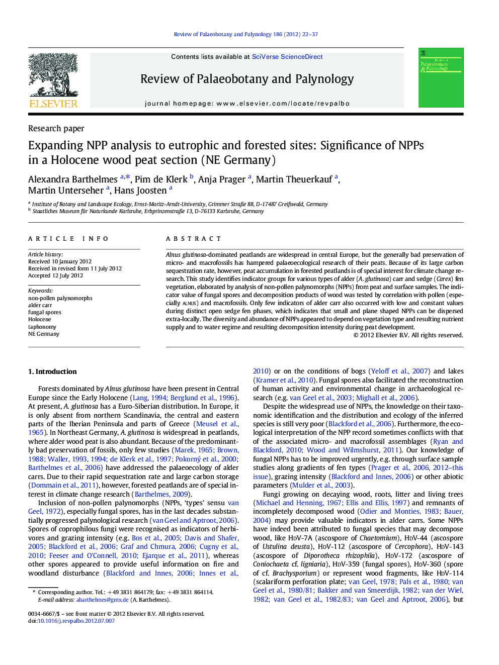 Expanding NPP analysis to eutrophic and forested sites: Significance of NPPs in a Holocene wood peat section (NE Germany)