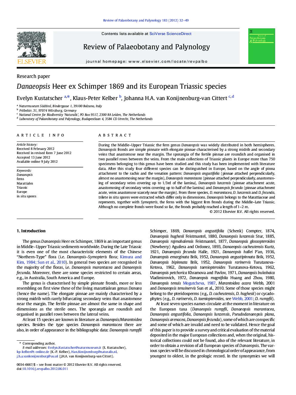 Danaeopsis Heer ex Schimper 1869 and its European Triassic species