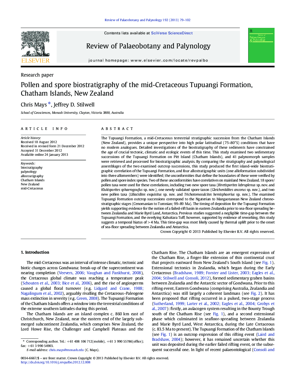 Pollen and spore biostratigraphy of the mid-Cretaceous Tupuangi Formation, Chatham Islands, New Zealand