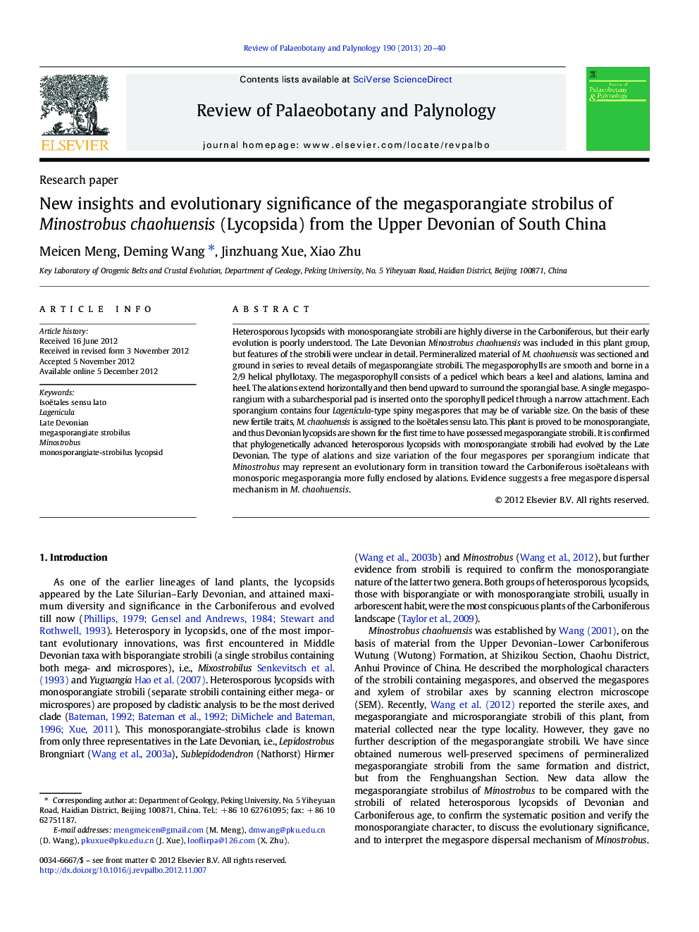 New insights and evolutionary significance of the megasporangiate strobilus of Minostrobus chaohuensis (Lycopsida) from the Upper Devonian of South China