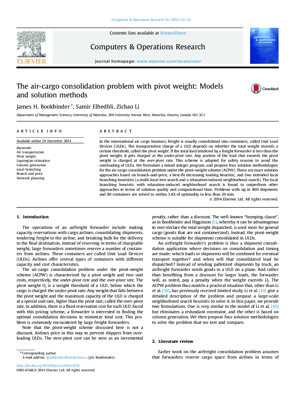 The air-cargo consolidation problem with pivot weight: Models and solution methods