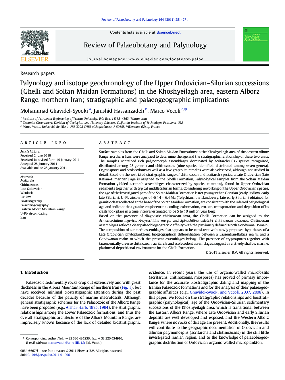 Palynology and isotope geochronology of the Upper Ordovician–Silurian successions (Ghelli and Soltan Maidan Formations) in the Khoshyeilagh area, eastern Alborz Range, northern Iran; stratigraphic and palaeogeographic implications