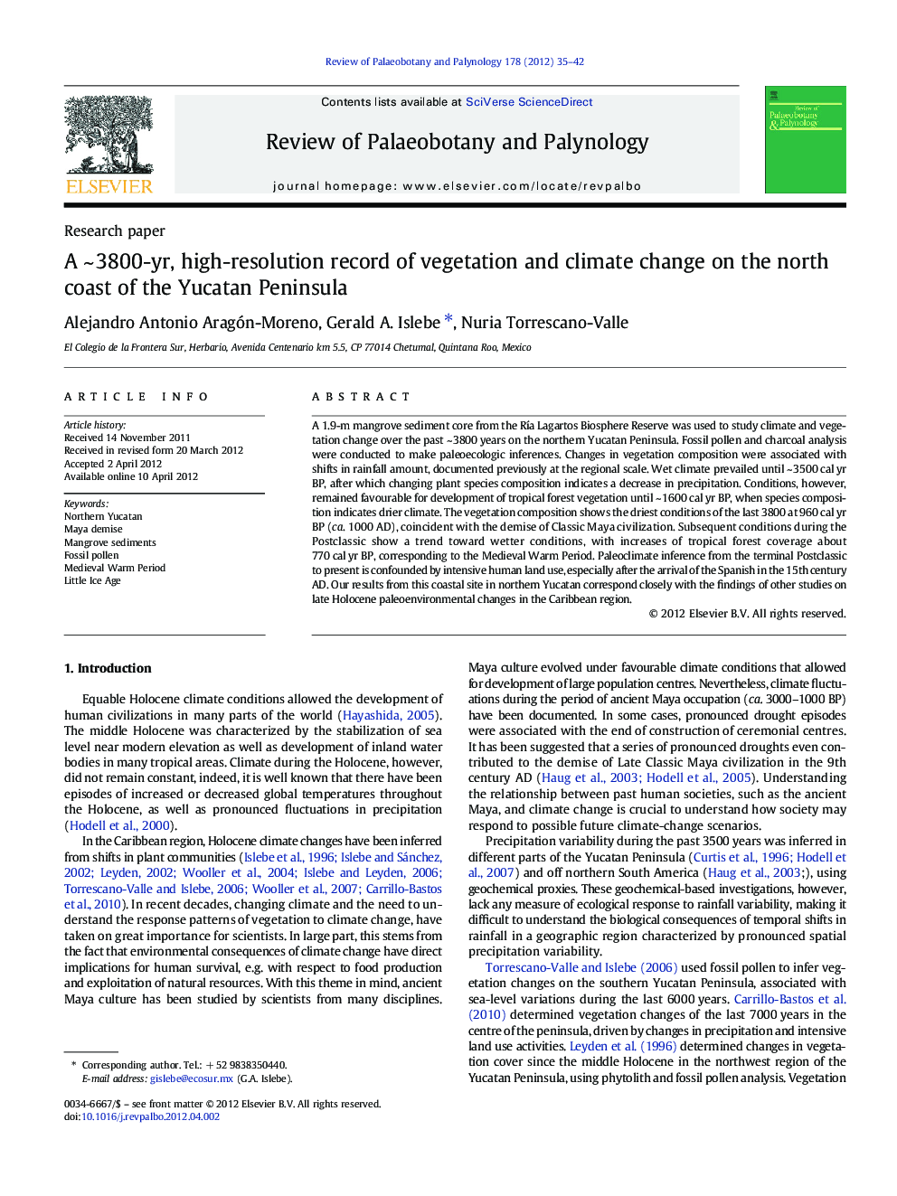 A ~ 3800-yr, high-resolution record of vegetation and climate change on the north coast of the Yucatan Peninsula