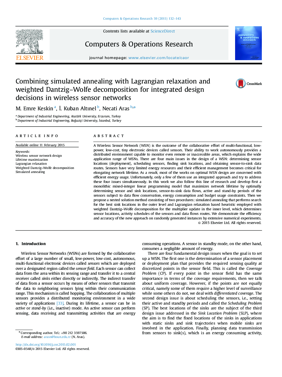 Combining simulated annealing with Lagrangian relaxation and weighted Dantzig–Wolfe decomposition for integrated design decisions in wireless sensor networks