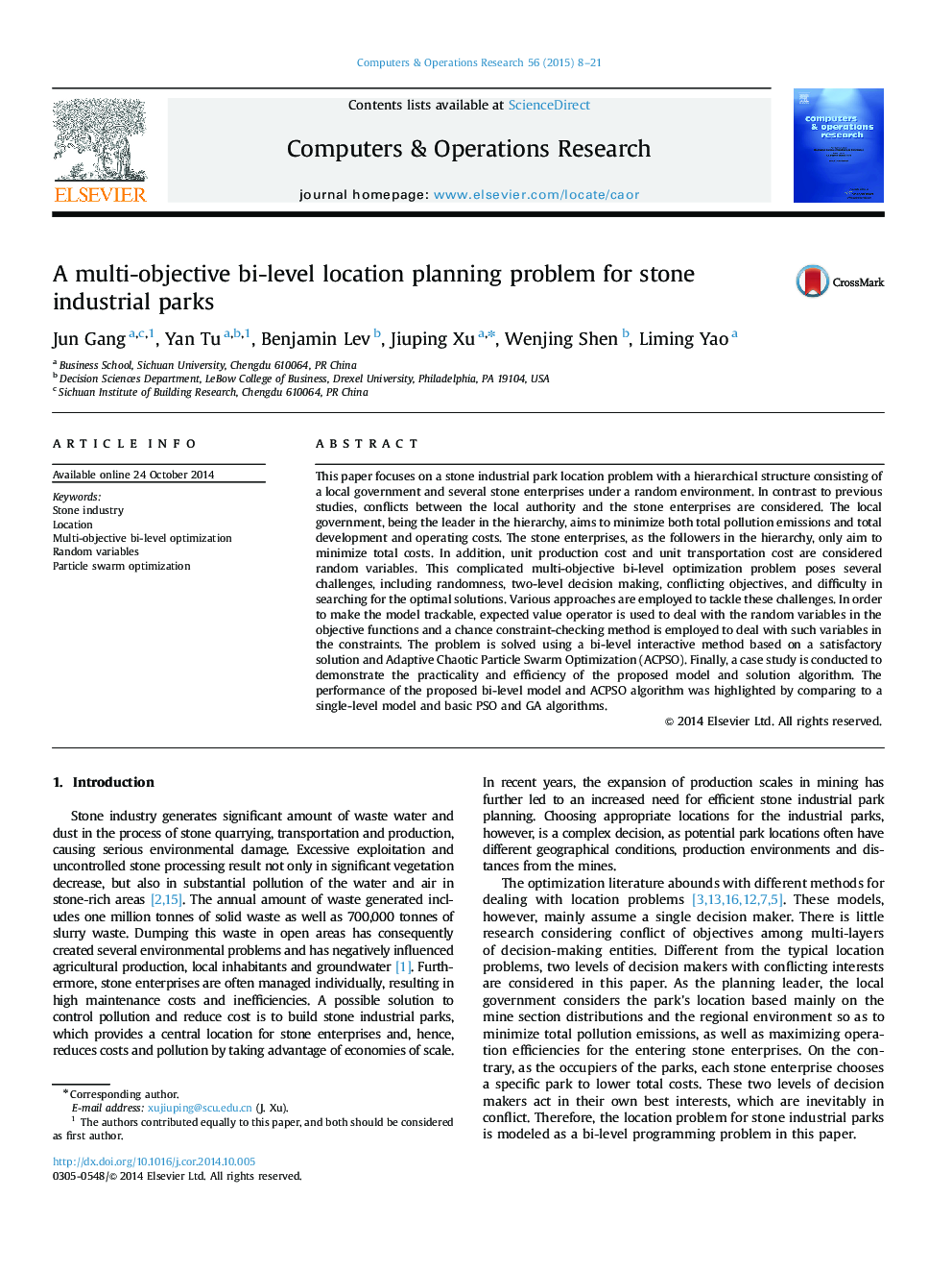 A multi-objective bi-level location planning problem for stone industrial parks