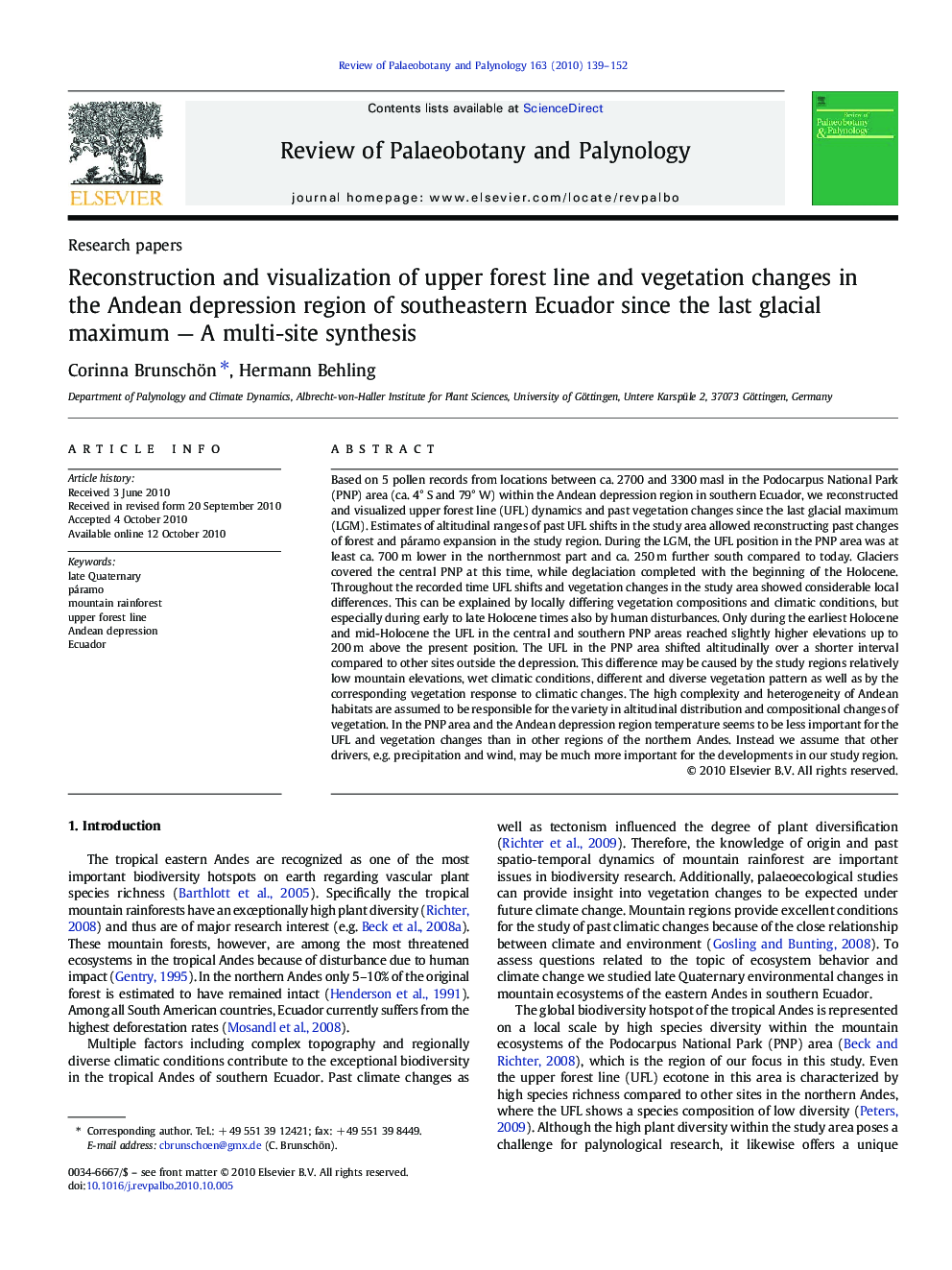 Reconstruction and visualization of upper forest line and vegetation changes in the Andean depression region of southeastern Ecuador since the last glacial maximum - A multi-site synthesis