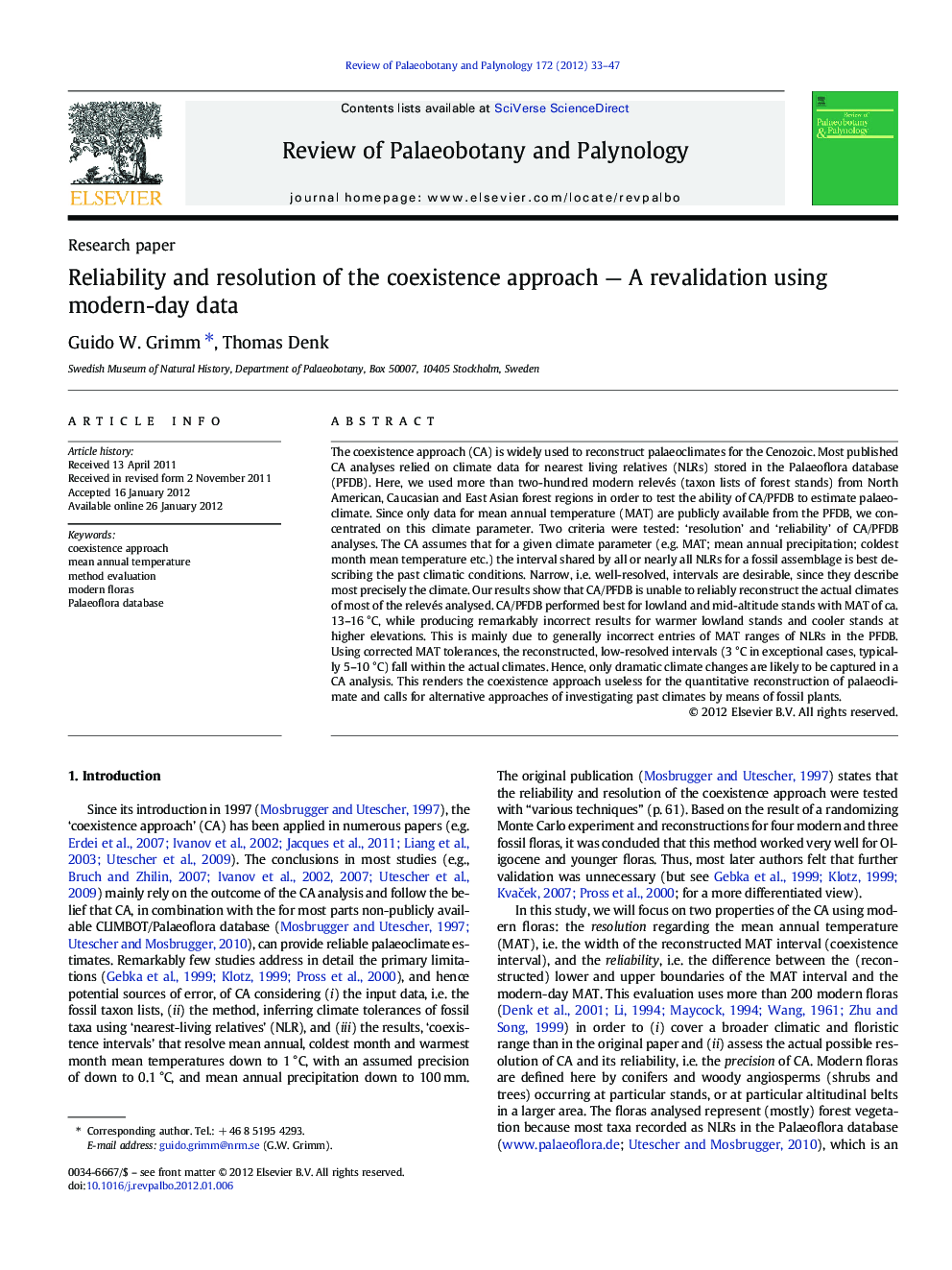 Reliability and resolution of the coexistence approach — A revalidation using modern-day data